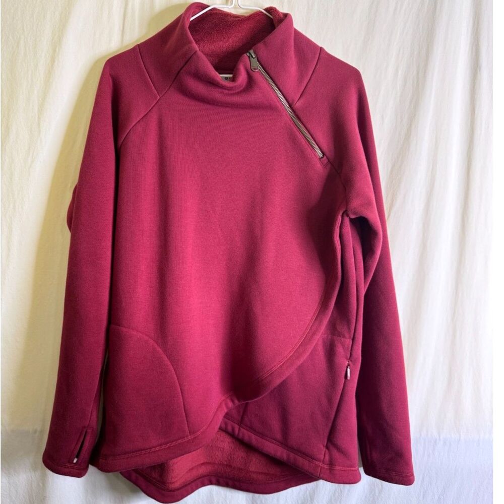 Athleta Cozy Karma Asym Pullover Maroon Red Asymmetrical Zipper Size M